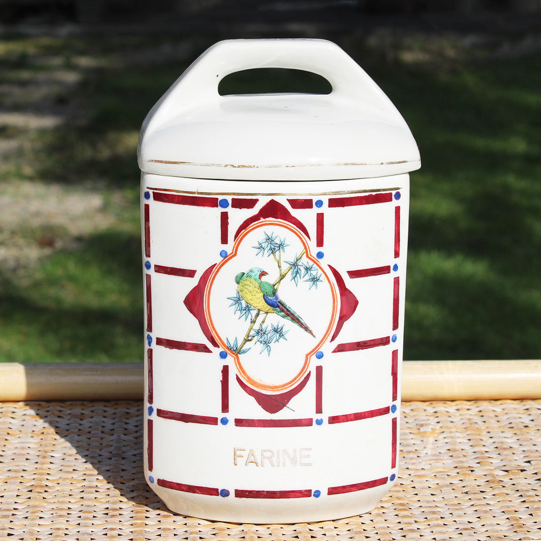 Pot à épices Vintage Italie – Faïence Céramique Peinte à La Main – Décor Oiseau – Hauteur 14,5 Cm