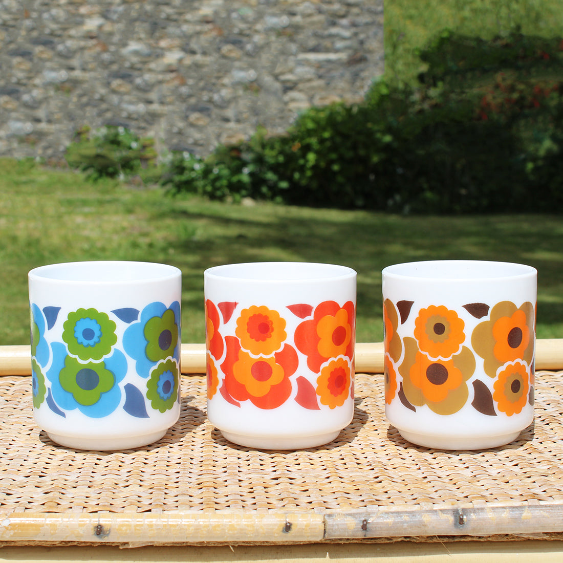 Lot De 3 Tasses à Café ARCOPAL – Motif Flore – 7,5 Cm – Très Bel état
