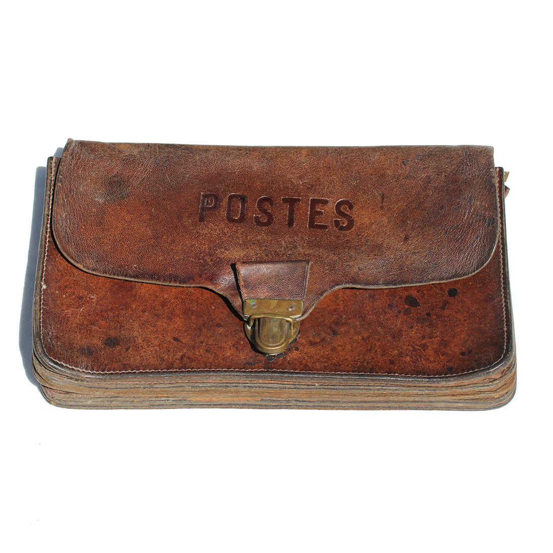 Ancienne petite sacoche à soufflets de facteur en cuir Postes PTT