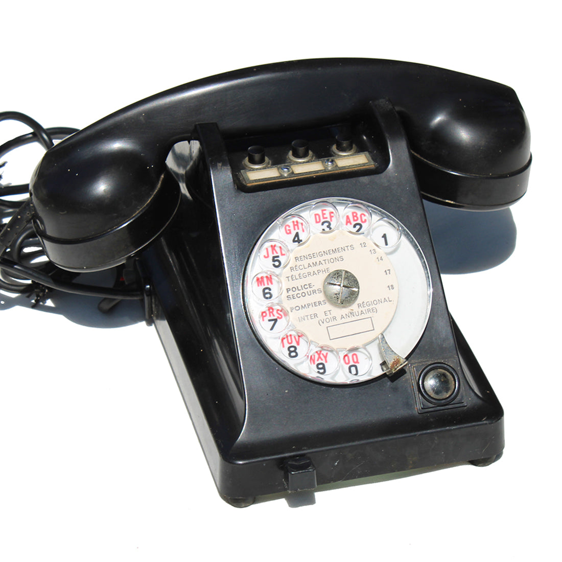 Ancien Téléphone Fixe en Bakélite Noire : PTT - U43 Ancien Téléphone Fixe en Bakélite Noire : PTT - U43