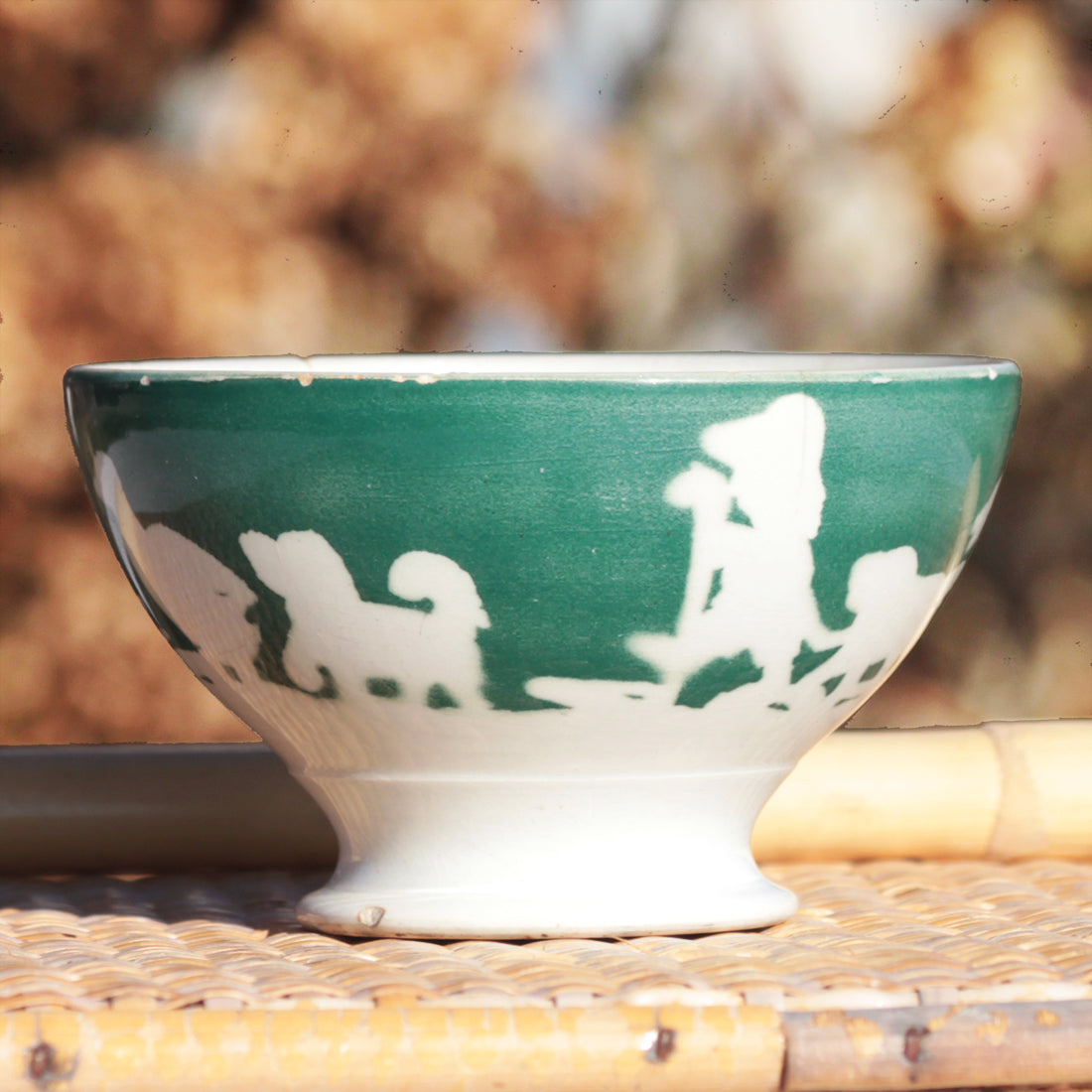 Old Terre de Fer earthenware bowl with shepherd and his