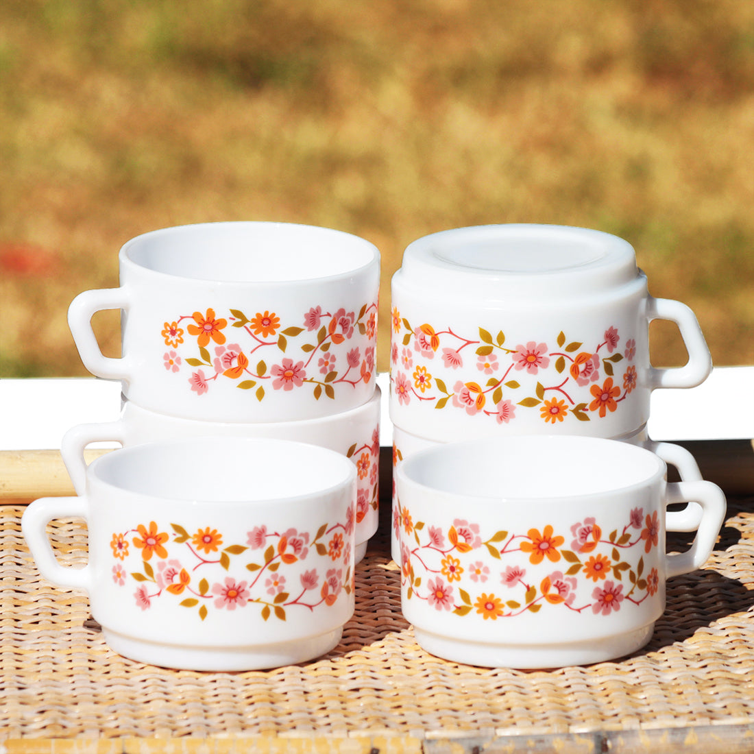 Lot De 6 Tasses à Café Arcopal Vintage - Multicolore - Parfait état - Hauteur 4,5 Cm, Diamètre 7 Cm