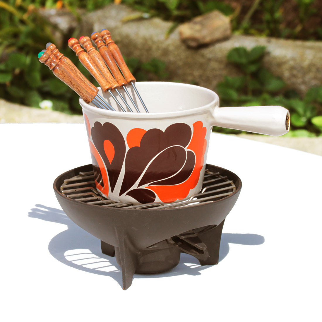 RARE Vintage Le Creuset en Fonte Émaillée combine fondue mini friteuse RARE Vintage Le Creuset en Fonte Émaillée combine fondue mini friteuse
