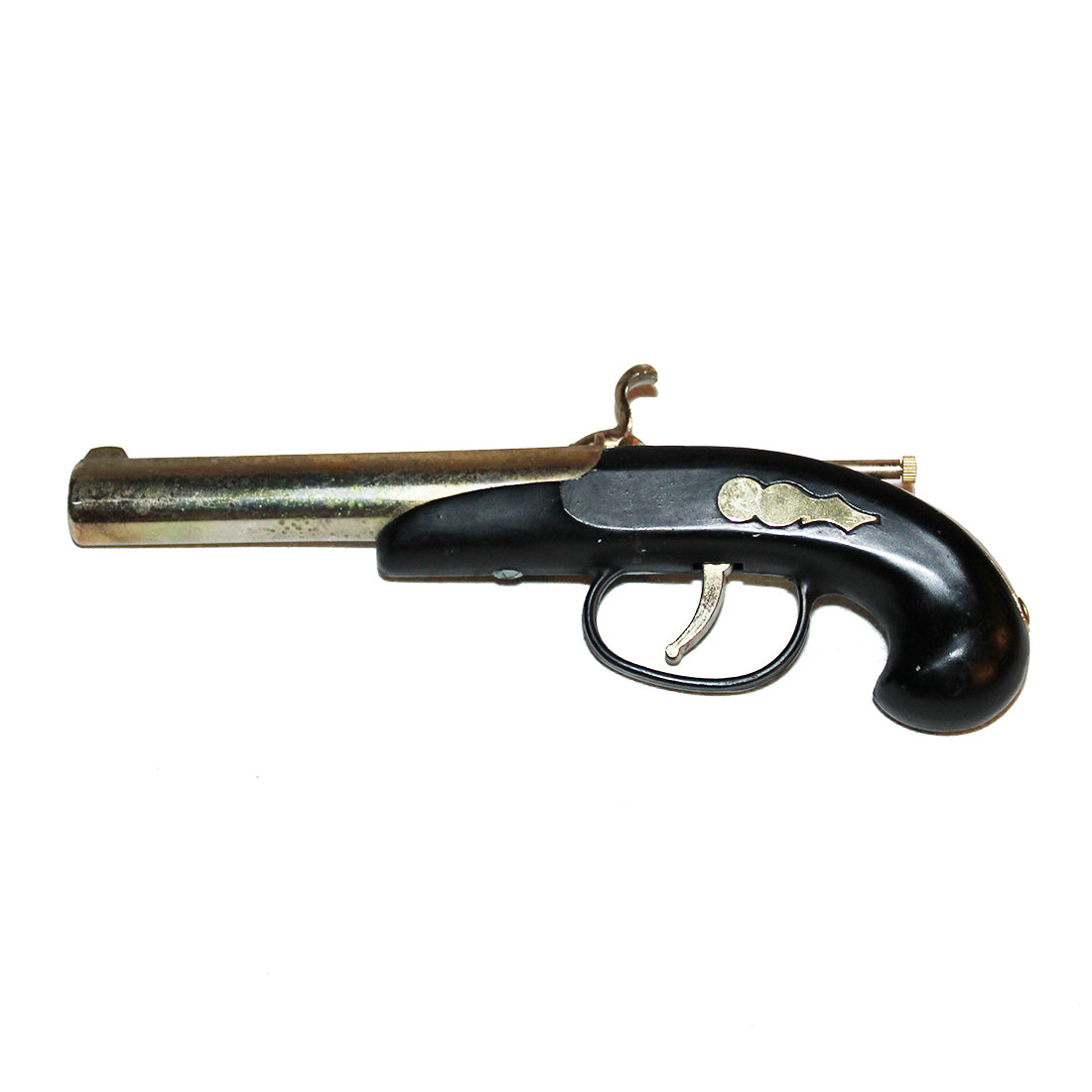 Briquet de Table Acier doré et noir rechargeable Pistolet ancien
