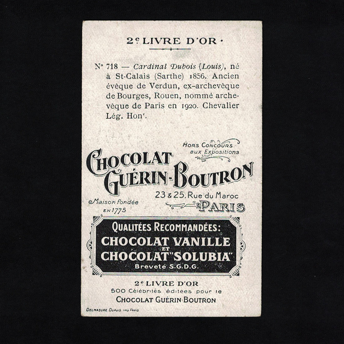 Chromo GUERIN BOUTRON Célébrités N°600, D'occasion