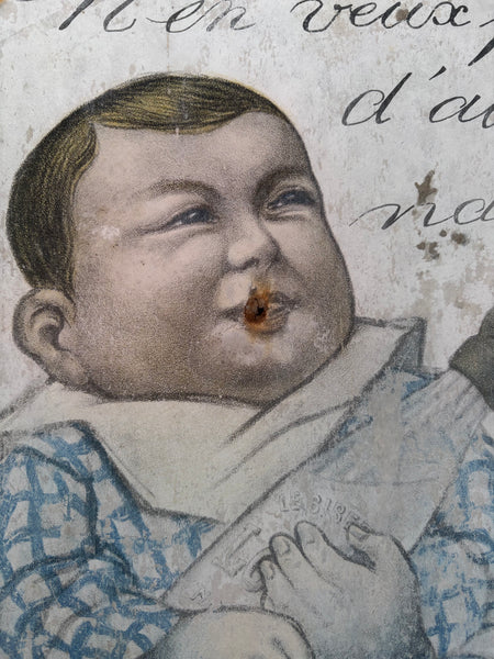 Carton publicitaire ancien Tétine Lolo – Bébé au biberon – 46 × 25 cm – Début XXe siècle