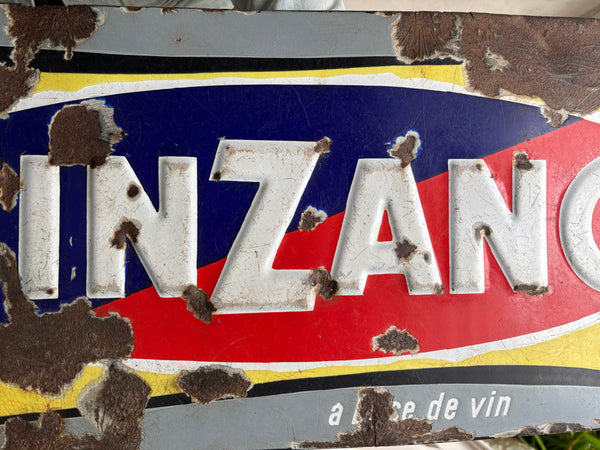 Plaque publicitaire émaillée Cinzano ancienne – Années 1950 – 75,5 cm x 30 cm