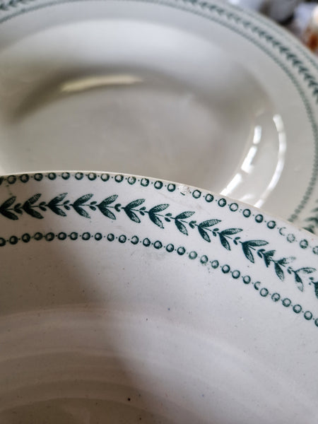 Ensemble de 6 assiettes creuses anciennes en porcelaine opaque de Gien modèle Lauriers