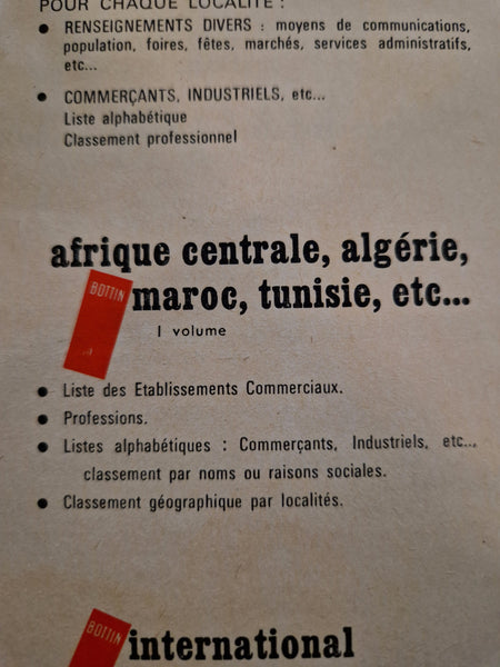 Ancien bottin annuaire professions 1964 Afrique Centrale / Algérie / Maroc / Tunisie etc...