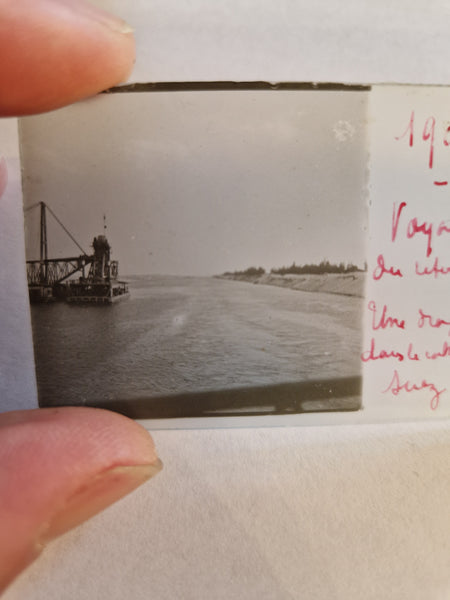 Ancienne plaque photo stéréoscopique en verre / 1907 / Drague sur le Canal de Suez