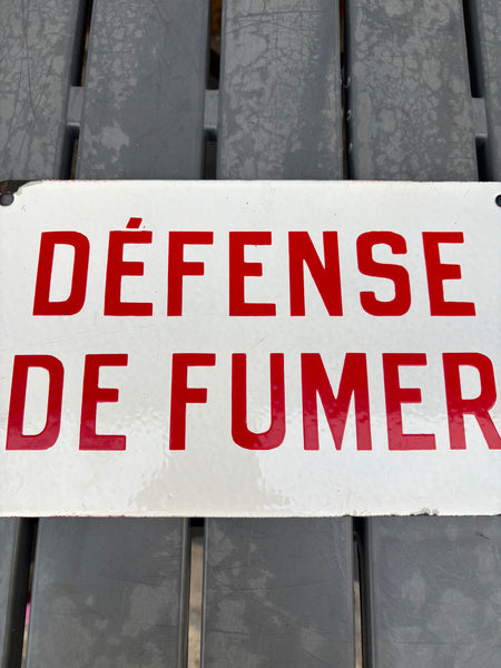 Plaque émaillée ancienne « DÉFENSE DE FUMER » – 25 cm x 15 cm