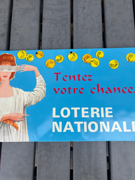 Plaque publicitaire ancienne en tôle lithographiée « Tentez votre chance – Loterie Nationale »