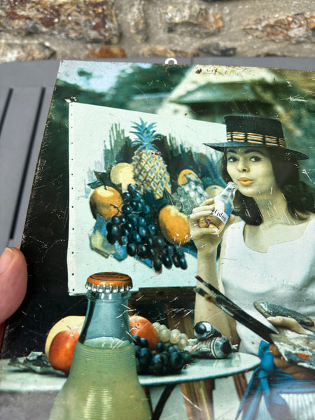 Ancienne plaque publicitaire Cidou – Le vrai jus de fruits – tôle lithographiée