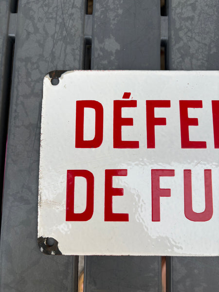 Plaque émaillée ancienne « DÉFENSE DE FUMER » – 25 cm x 15 cm