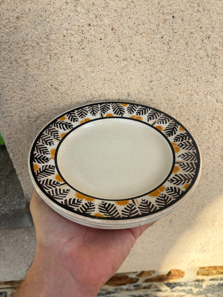 Lot de 4 assiettes à dessert anciennes KG Lunéville modèle Mimosa – Décor Art Déco
