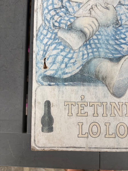 Carton publicitaire ancien Tétine Lolo – Bébé au biberon – Début XXe siècle
