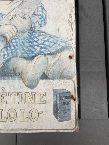 Carton publicitaire ancien Tétine Lolo – Bébé au biberon – 46 × 25 cm – Début XXe siècle