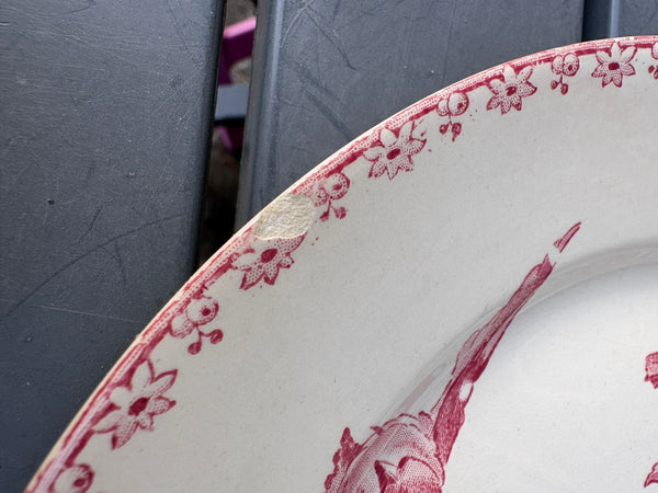 Assiette ancienne en faïence Sarreguemines Digoin – modèle Favori – décor aux oiseaux et fleurs – avec éclats
