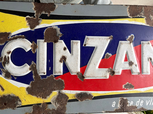 Plaque publicitaire émaillée Cinzano ancienne – Années 1950 – 75,5 cm x 30 cm