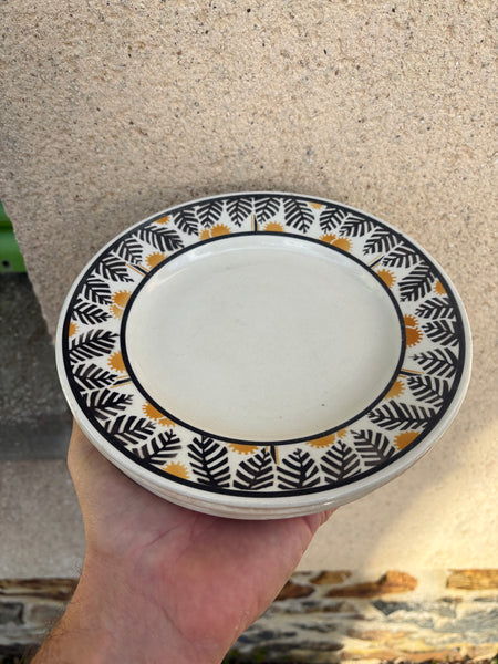 Lot de 4 assiettes à dessert anciennes KG Lunéville modèle Mimosa – Décor Art Déco