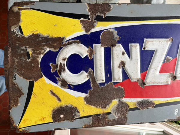 Plaque publicitaire émaillée Cinzano ancienne – Années 1950 – 75,5 cm x 30 cm