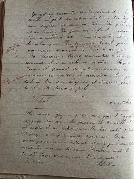 Ancien cahier d’école / d’écolier « Cahier de Devoirs » – Cuelle Joseph, 1891