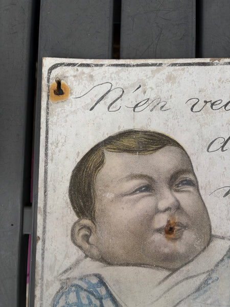 Carton publicitaire ancien Tétine Lolo – Bébé au biberon – 46 × 25 cm – Début XXe siècle