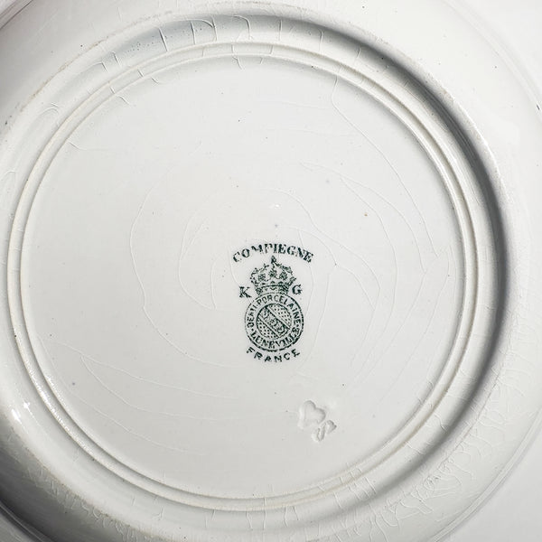 Lot de 6 assiettes creuses anciennes K&G Lunéville – modèle Compiègne, décor vert