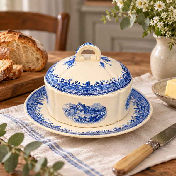 Beurrier ancien Villeroy & Boch – Modèle Burgenland, décor bleu sur fond blanc
