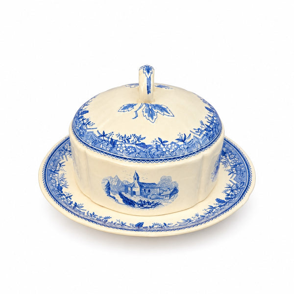 Beurrier ancien Villeroy & Boch – Modèle Burgenland, décor bleu sur fond blanc