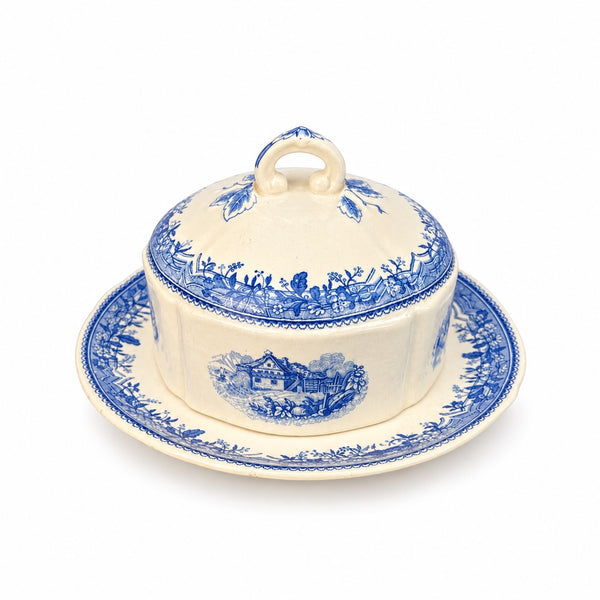 Beurrier ancien Villeroy & Boch – Modèle Burgenland, décor bleu sur fond blanc