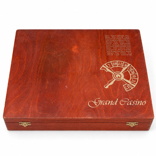 Coffret de roulette Grand Casino en bois avec roulette, jetons et tapis de jeu - possiblement Modiano