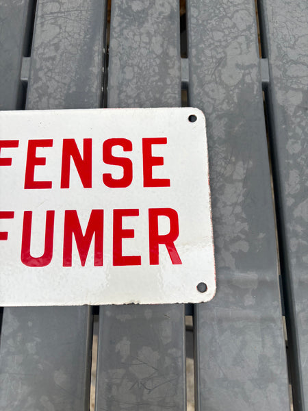 Plaque émaillée ancienne « DÉFENSE DE FUMER » – 25 cm x 15 cm