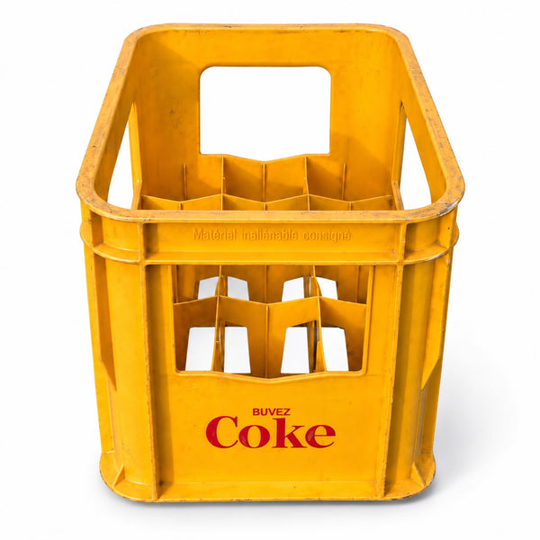 Caisse / casier à bouteilles Coca-Cola Allibert jaune vintage – 12 bouteilles