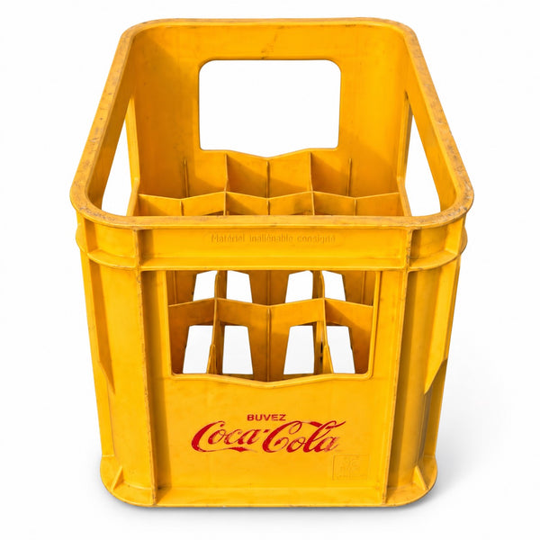 Caisse / casier à bouteilles Coca-Cola Allibert jaune vintage – 12 bouteilles