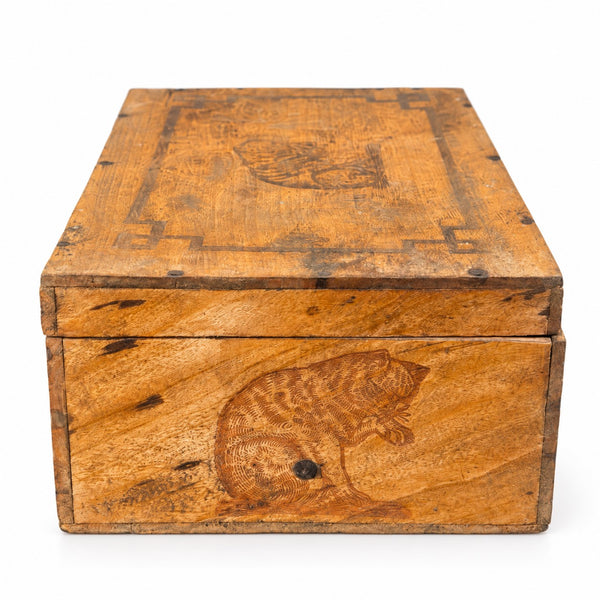 Ancienne boîte publicitaire en bois Amidon au Chat Hoffmann
