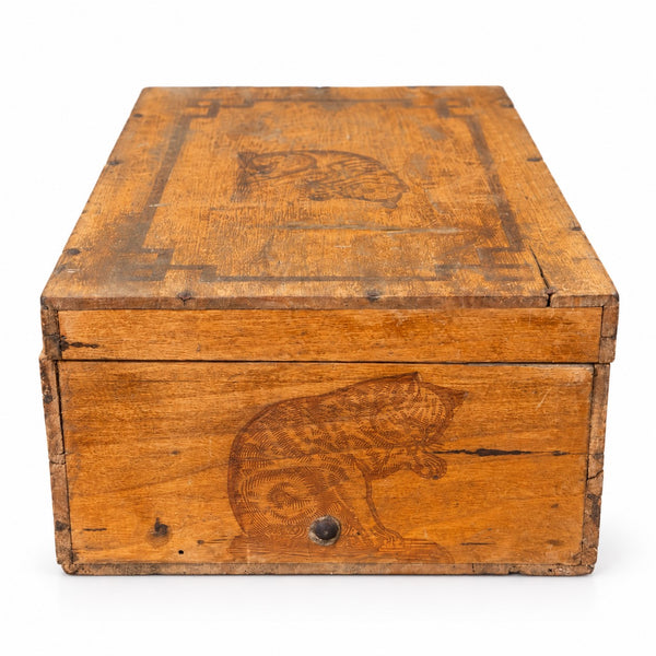 Ancienne boîte publicitaire en bois Amidon au Chat Hoffmann