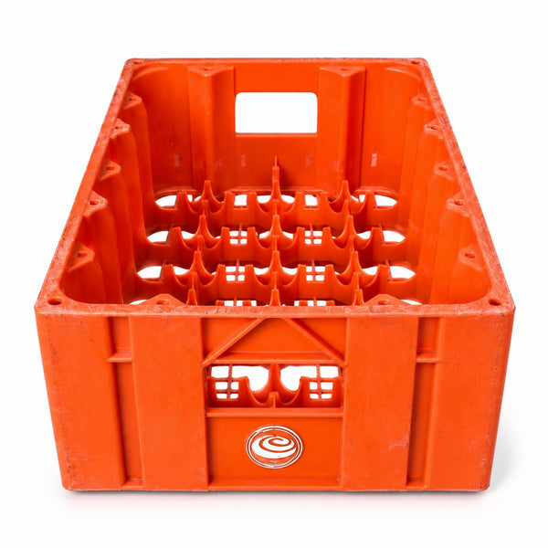 Caisse / casier à bouteilles Orangina vintage en plastique orange Allibert – 1984