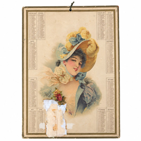 Ancien calendrier français de 1898 – Portrait de femme élégante