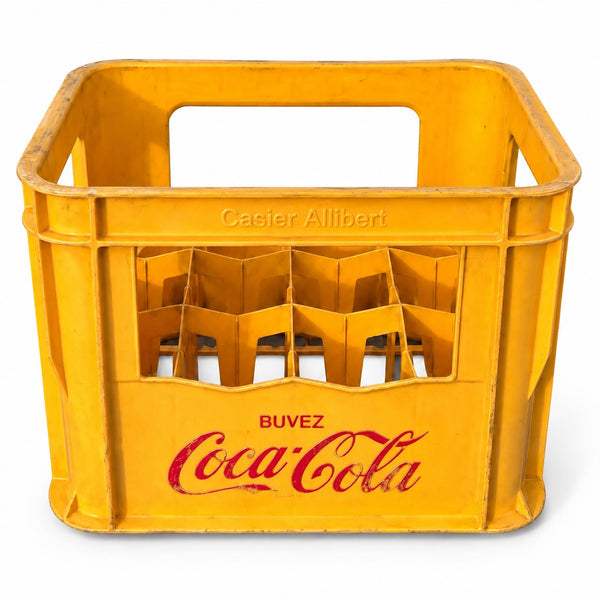 Caisse / casier à bouteilles Coca-Cola Allibert jaune vintage – 12 bouteilles