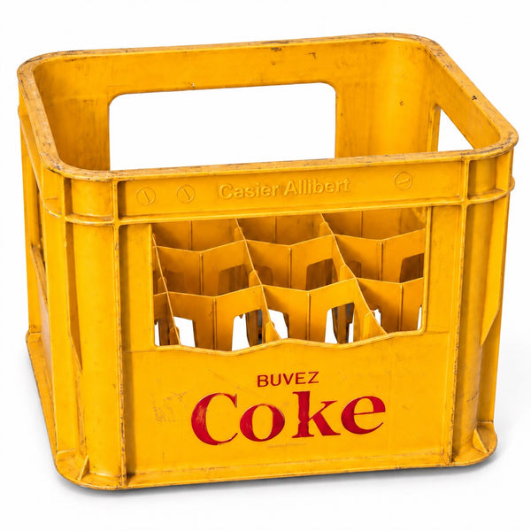 Caisse / casier à bouteilles Coca-Cola Allibert jaune vintage – 12 bouteilles