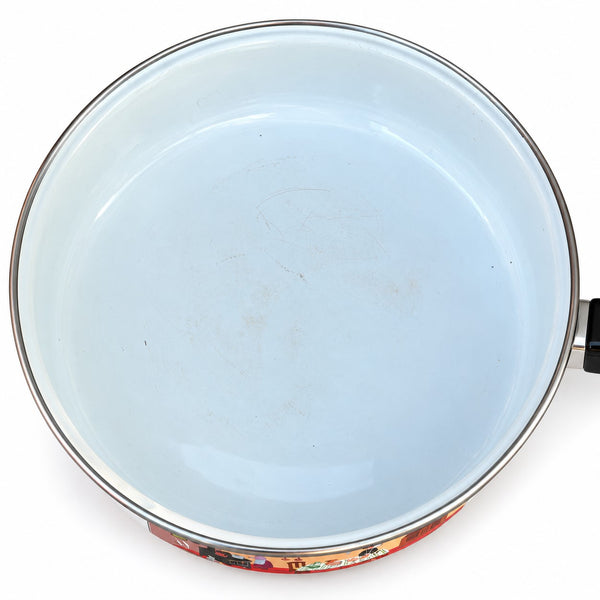 Poêle vintage émaillée Villeroy & Boch Design Naif Laplau avec couvercle en verre