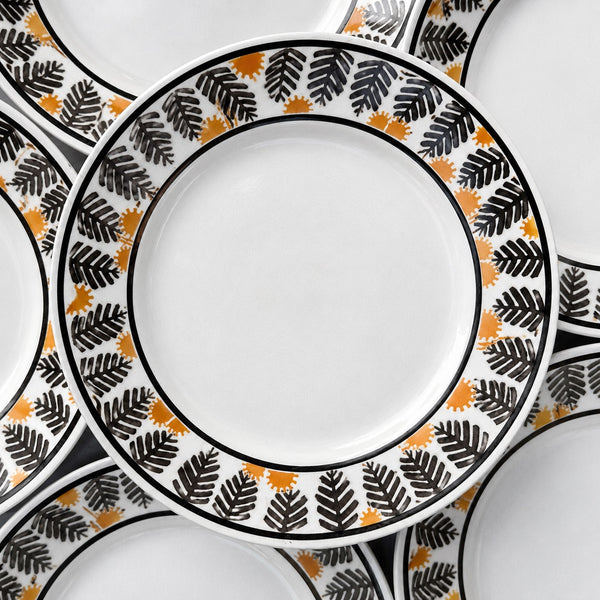 Lot de 6 assiettes plates anciennes KG Lunéville modèle Mimosa – Décor Art Déco