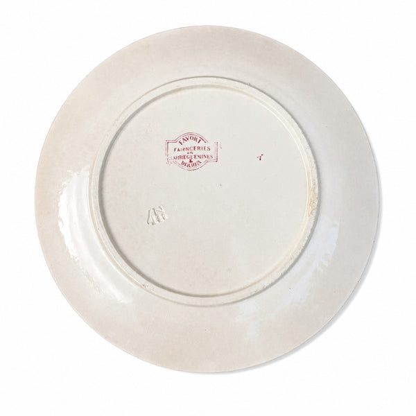 Assiette ancienne en faïence Sarreguemines Digoin – modèle Favori – décor aux oiseaux et fleurs – avec éclats