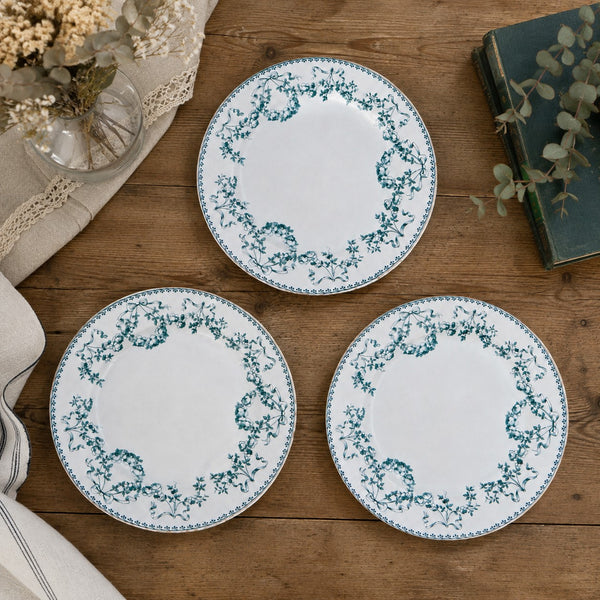 Lot de 3 assiettes plates en faïence Sarreguemines U&C « Mozart » à décor floral bleu