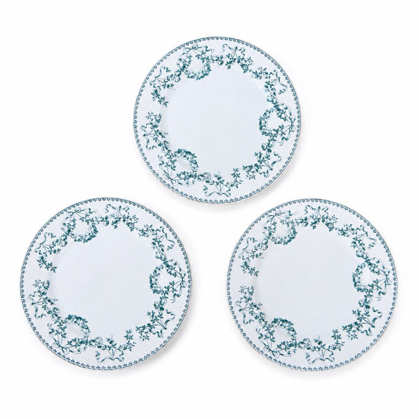 Lot de 3 assiettes plates en faïence Sarreguemines U&C « Mozart » à décor floral bleu