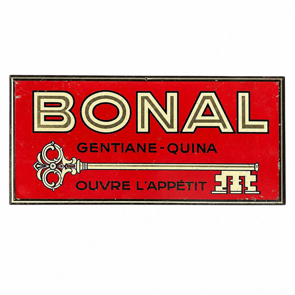 Plaque publicitaire ancienne Bonal Gentiane-Quina en tôle lithographiée