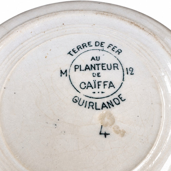 Lot de 6 assiettes creuses anciennes Sarreguemines en Terre de Fer « Au Planteur de Caïffa » – Modèle Guirlande