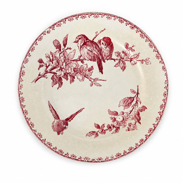 Assiette ancienne en faïence Sarreguemines Digoin – modèle Favori – décor aux oiseaux et fleurs – avec éclats