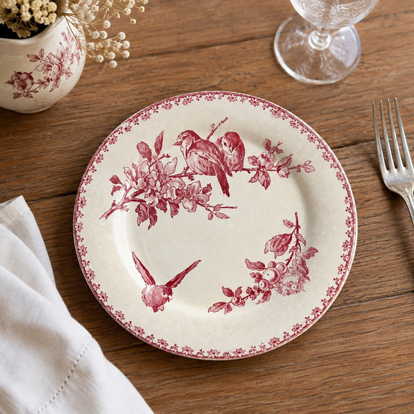 Assiette ancienne en faïence Sarreguemines Digoin – modèle Favori – décor aux oiseaux et fleurs – avec éclats